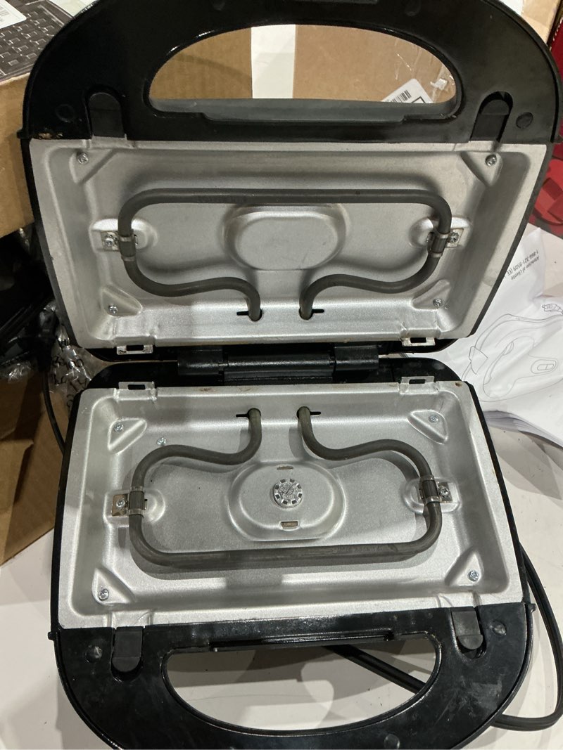 Condition photo showing As Is for mainstays 2 slice removable plates waffle and sandwich maker, ceramic nonstick, 750 watts