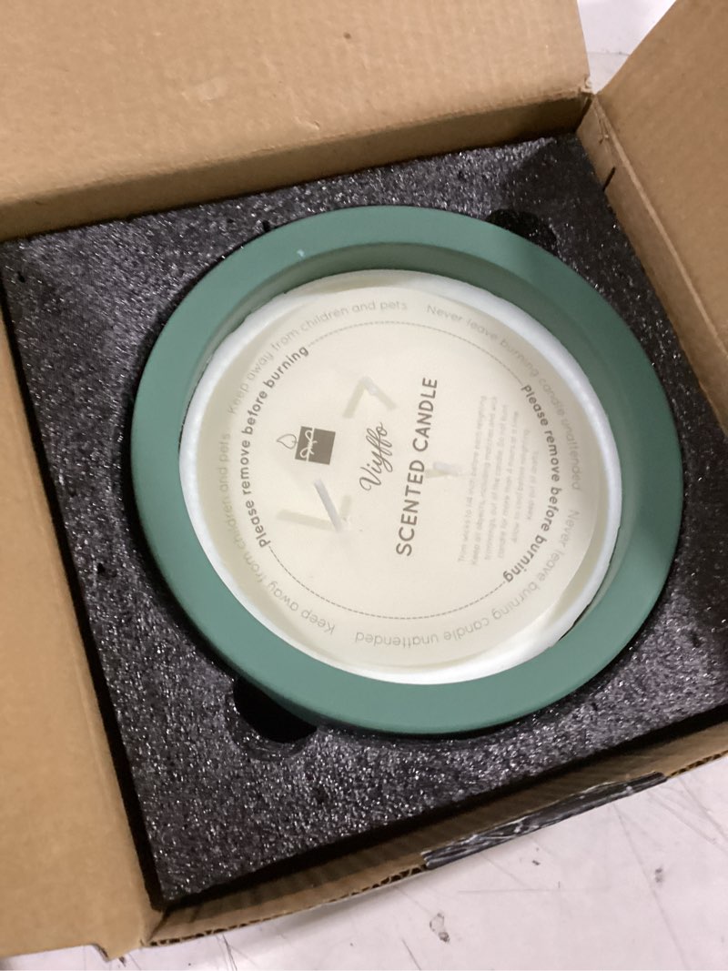 Condition photo showing Good Condition for viyffo 20oz large scented candle - lemongrass & bergamot, 3 wick home scented candle for women and men, non toxic soy candle, green ceramic jar, luxury home fragrance, room décor & birthday gift