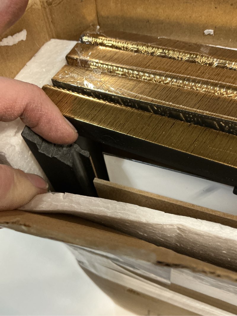 Condition photo showing As Is for BESCRCL 16x20 Picture Frame Gold, Frames for Wall Display, Rustic Vintage Photo Frame with Shatterproof Crystal Acrylic, 4 Pack Gold 16x20