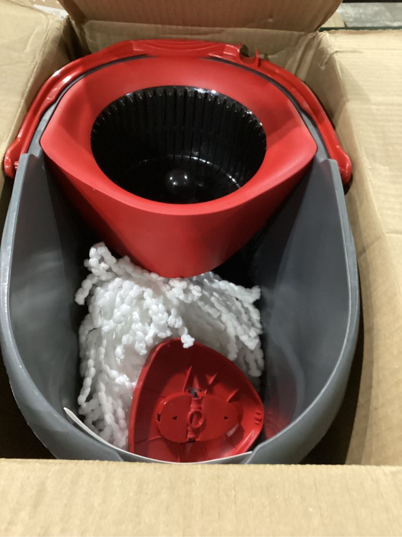 Condition photo showing As Is for o-cedar easywring microfiber spin mop, bucket floor cleaning system, red, gray, standard