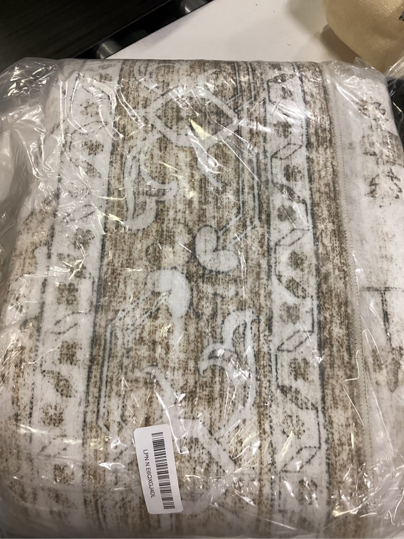 Condition photo showing Good Condition for washable area rugs 5x7, soft large 5x7 rugs for living room non-slip vintage beige indoor carpet stain resistant rugs for dining room bedroom nursery kid & pet friendly beige 5' x 7' (rectangular)