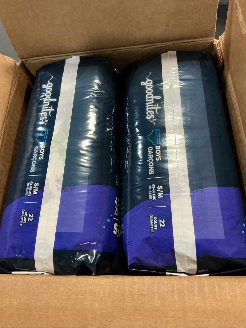 Condition photo showing New/Like New for Goodnites Boys' Nighttime Bedwetting Underwear, Size S/M (43-68 lbs), 44 Ct (2 Packs of 22), Packaging May Vary Small/Medium 44