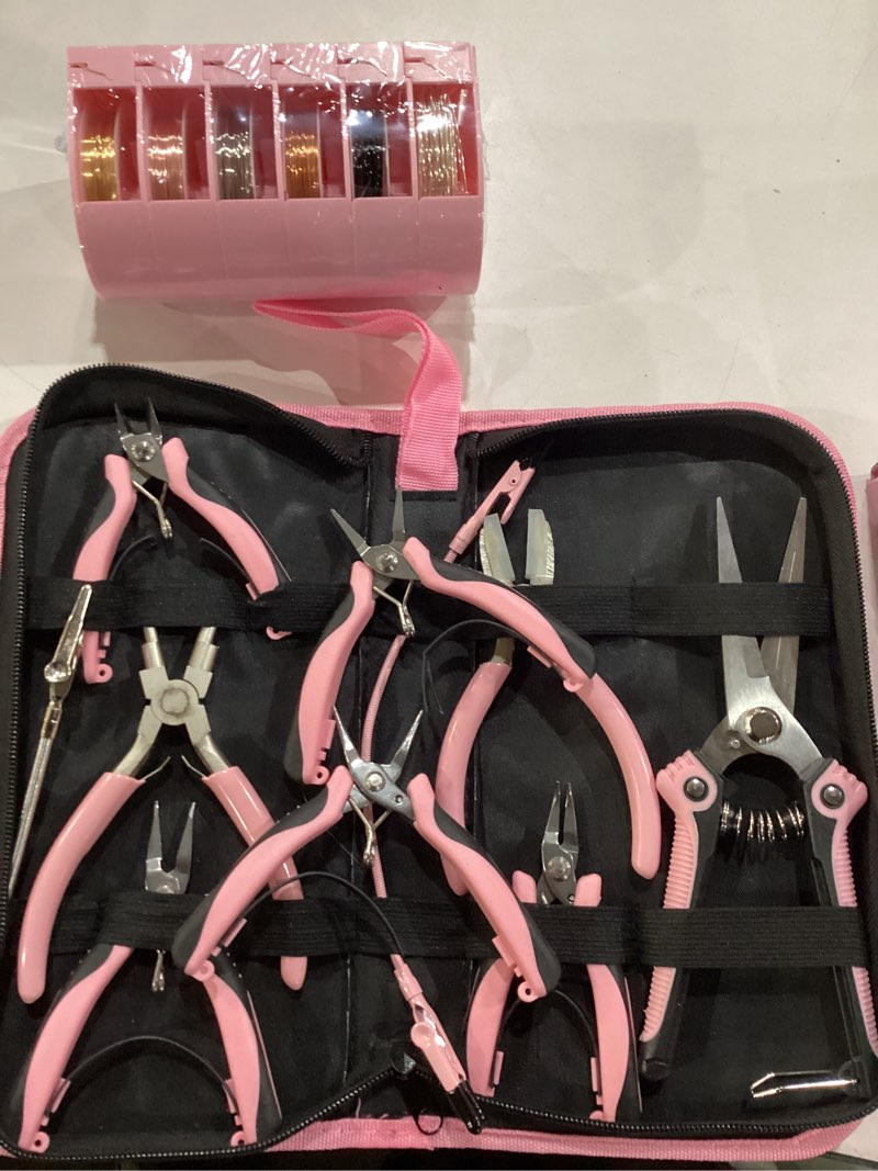 Condition photo showing New/Like New for Toolour Jewelry Pliers Set Jeweler Making Tools with 6 Rolls Beading Wire Kit for Jewelry Supplies DIY Hobby Repair Crimping Wrapping,Pink Professional Craft Pliers for Adults Beginner