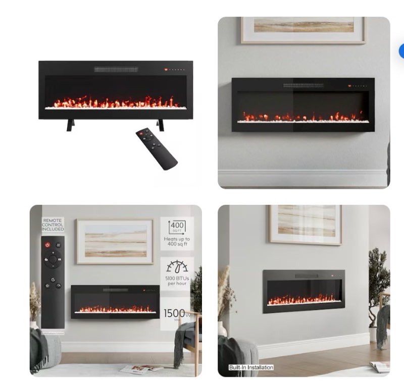 style selections 42-in w black wall mount fan-forced electric fireplace with remote control ( incomplete)