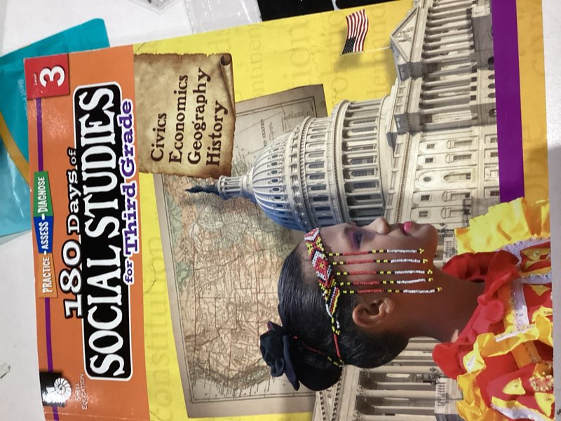 Condition photo showing New/Like New for 180 days: social studies, civics for 3rd grade practice workbook for classroom and home, cool and fun practice created by teachers
