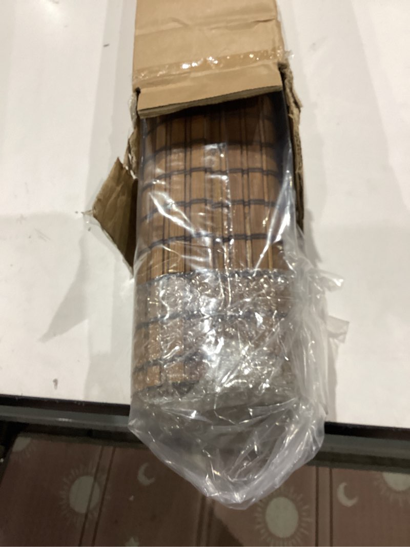 Condition photo showing Good Condition for lazblinds cordless blackout bamboo roman shades, room darkening blinds for interior windows, thermal insulated roll up bamboo blinds for home & patio, 25" w x 64" h, penang teak blackout - penang teak 25" w x 64" h