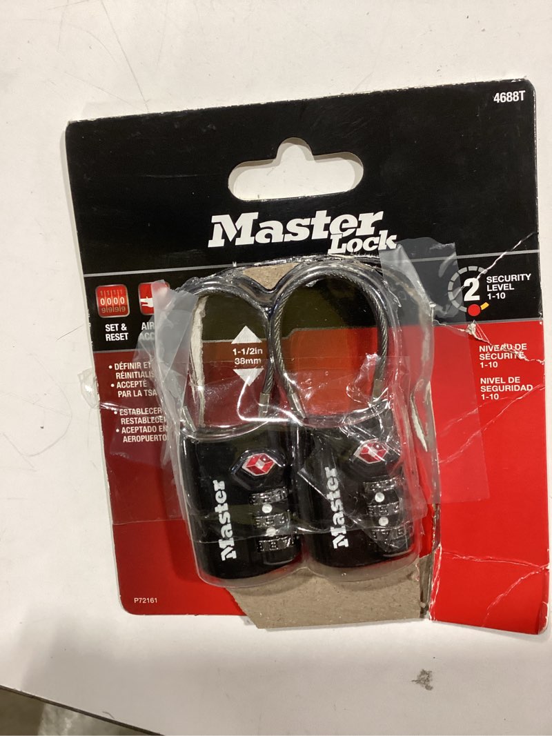 Condition photo showing Good Condition for master lock padlock, set your own combination tsa locks for luggage, travel zipper lock with cable shackle is 1-3/16 in. wide, colors may vary, 4688t, 2 count (pack of 1) assorted colors 2 pack