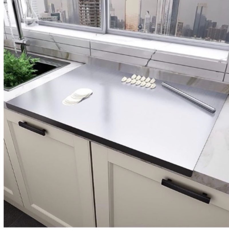31.5”x 19.7” stainless steel chopping board with lip, large steel cutting board with rolling pin, metal noodle board pastry board kneading dough board stove top cutting board for kitchen
