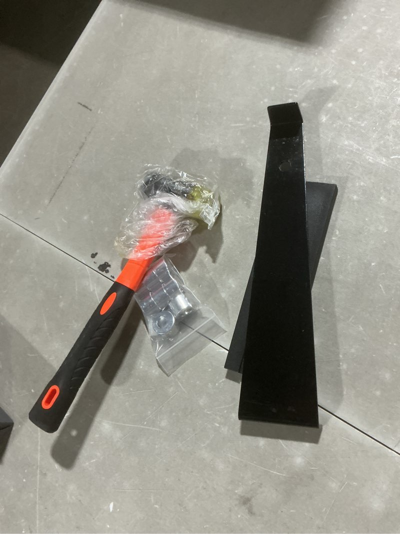 Condition photo showing As Is for 49 pack laminate,vinyl flooring installation kit,flooring tools,tapping block for vinyl plank flooring,pull bar,floor spacers, rubber mallet