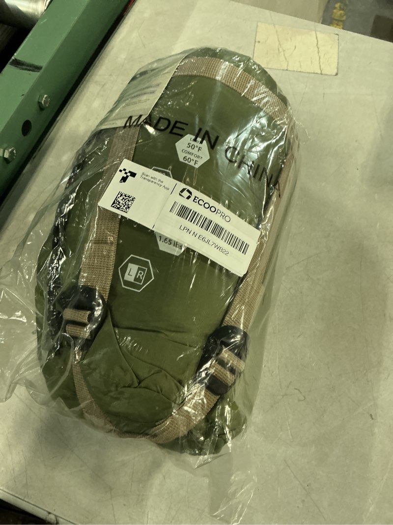 Condition photo showing Good Condition for ecoopro warm weather sleeping bag - portable, waterproof, compact lightweight, comfort with compression sack - great for outdoor camping, backpacking & hiking-83 l x 30" w fits adults olive green