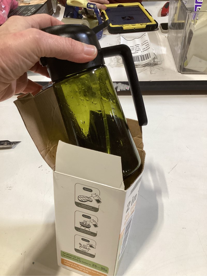 Condition photo showing Good Condition for olive oil dispenser and oil sprayer – 16oz/470ml glass light-proof oil pourer for kitchen, air fryer, cooking, salad, and bbq black 1 pack