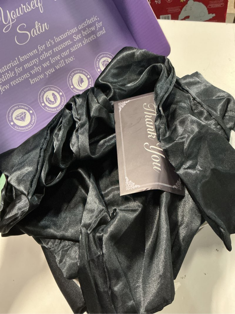 Condition photo showing Good Condition for decolure satin bed sheets - 4 piece luxury silky full size bedding set - softer than silk, wrinkle-free with 15” deep pocket fitted sheet, perfect for hair & skin, gifts for women (black) black full