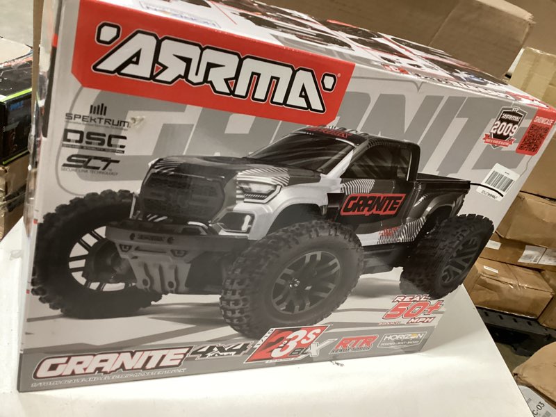 Condition photo showing As Is for arrma rc truck 1/10 granite 4x4 223s blx brushless monster truck rtr with dsc, red, ara4302v4t2