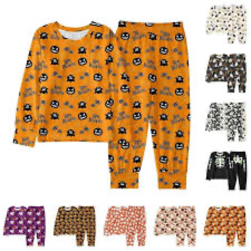 uideazone Size 9-10 Ghosts Pjs Set for Kids Girls Halloween Pumpkin Sleepwear Set 3 Piece Pajamas Se