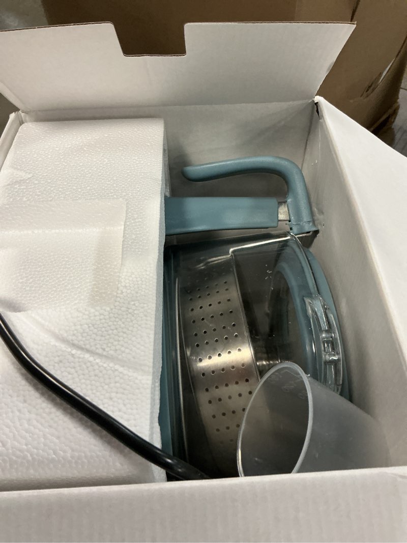 Condition photo showing As Is for cook with color 3l glass mini low carb rice cooker – holds 2 cups raw/makes 6 cups cooked with auto lift filter basket, hotpot & steamer for rice, grains, digital panel with keep warm, slate blue