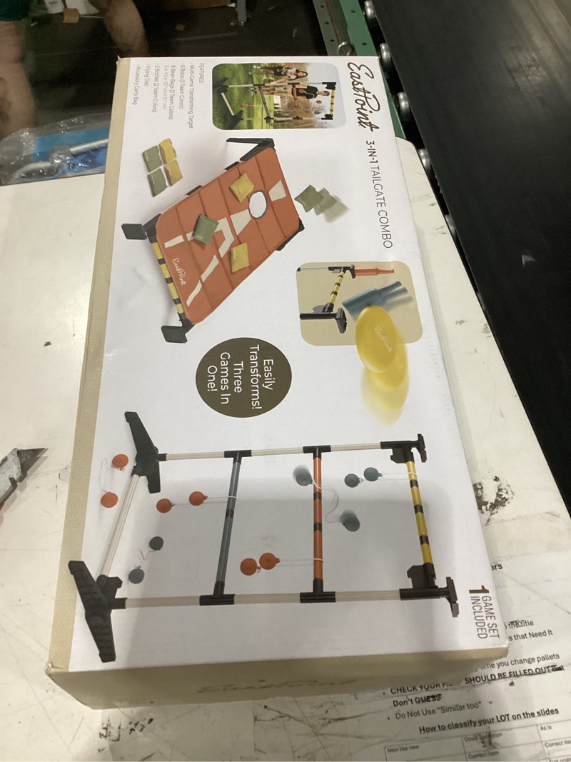 Condition photo showing New/Like New for eastpoint 3-in-1 backyard & tailgate game combo set with ladderball, bottle smash and full accessories