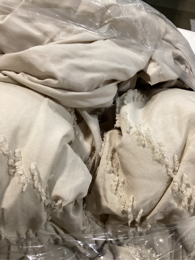 Condition photo showing As Is for litanika oversized queen size comforter set with sheets beige - 7 pieces bed in a bag oversized king boho tufted complete bedding sets with comforter, sheets, pillowcases & shams beige oversized queen (98"x98")