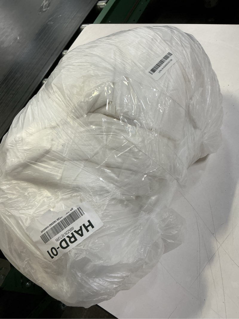 Condition photo showing As Is for DWR 100% Cotton Fabric Covered Down Alternative Comforter| Lightweight, King (104x88) Lightweight King White