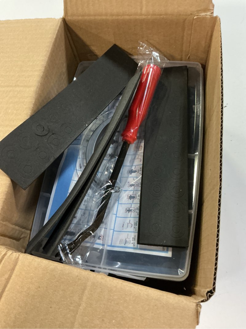 Condition photo showing New/Like New for 1501pcs universal auto body fastener kit - 54 sizes black nylon push pin rivets. 3-layer organizer box with trim removal tool for toyota ford gm bumper fender (1501pcs)