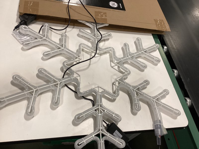 Condition photo showing Good Condition for GE 28-in Hanging Snowflake Ornament with Neon Multicolor LED Lights