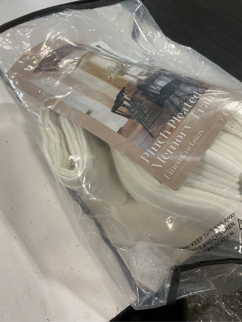 Condition photo showing Good Condition for custom made pinch pleated linen curtains 105 inches long for living room 2 panels set cream ivory memory pleated drapes back tab neutral boho ceiling floor 105 inch window curtains natural birch natural 40"w x 105"l (pack of 2)