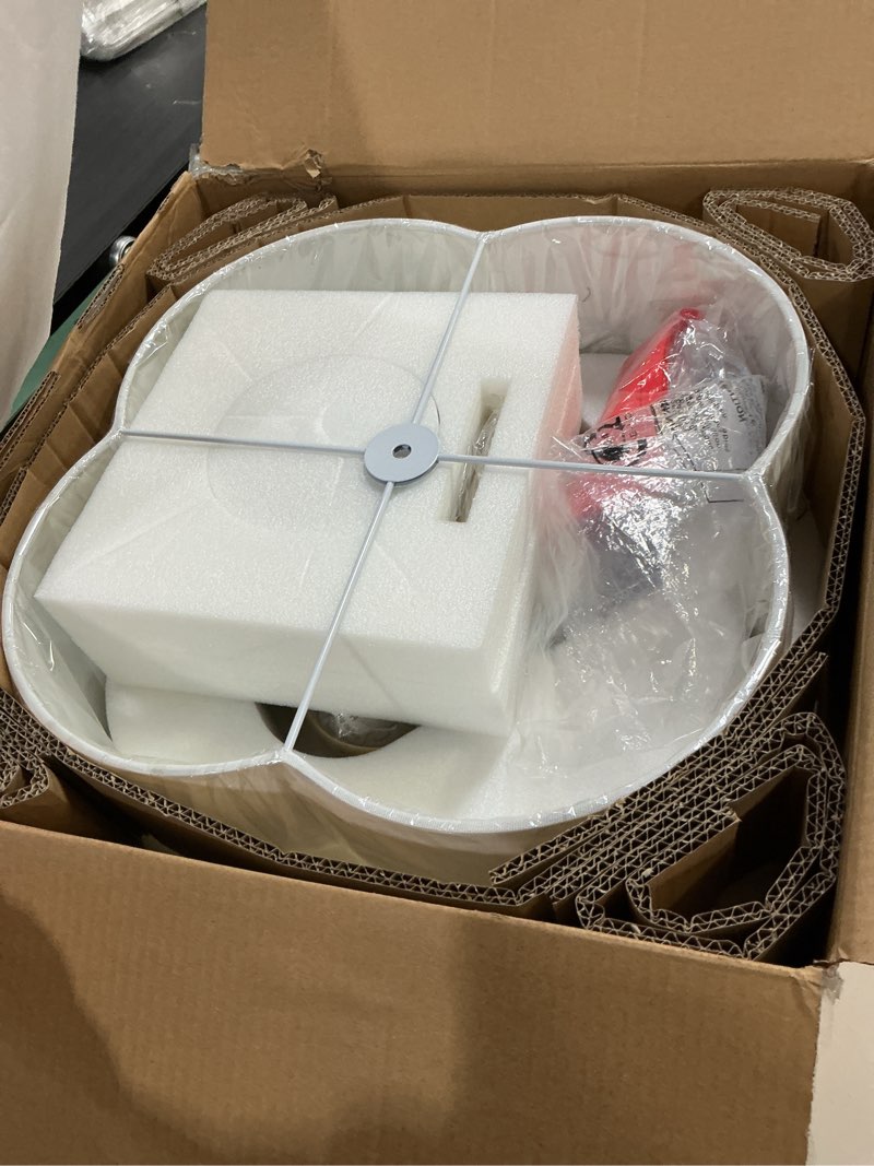 Condition photo showing New/Like New for Gold Semi Flush Mount Ceiling Light, 18" 4-Light Light Fixtures Ceiling Mount with Fabric Shade in Quatrefoil for Kitchen Nursery Entryway Hallway Bedroom, SM179-BG-L Brushed Gold 18 Inch