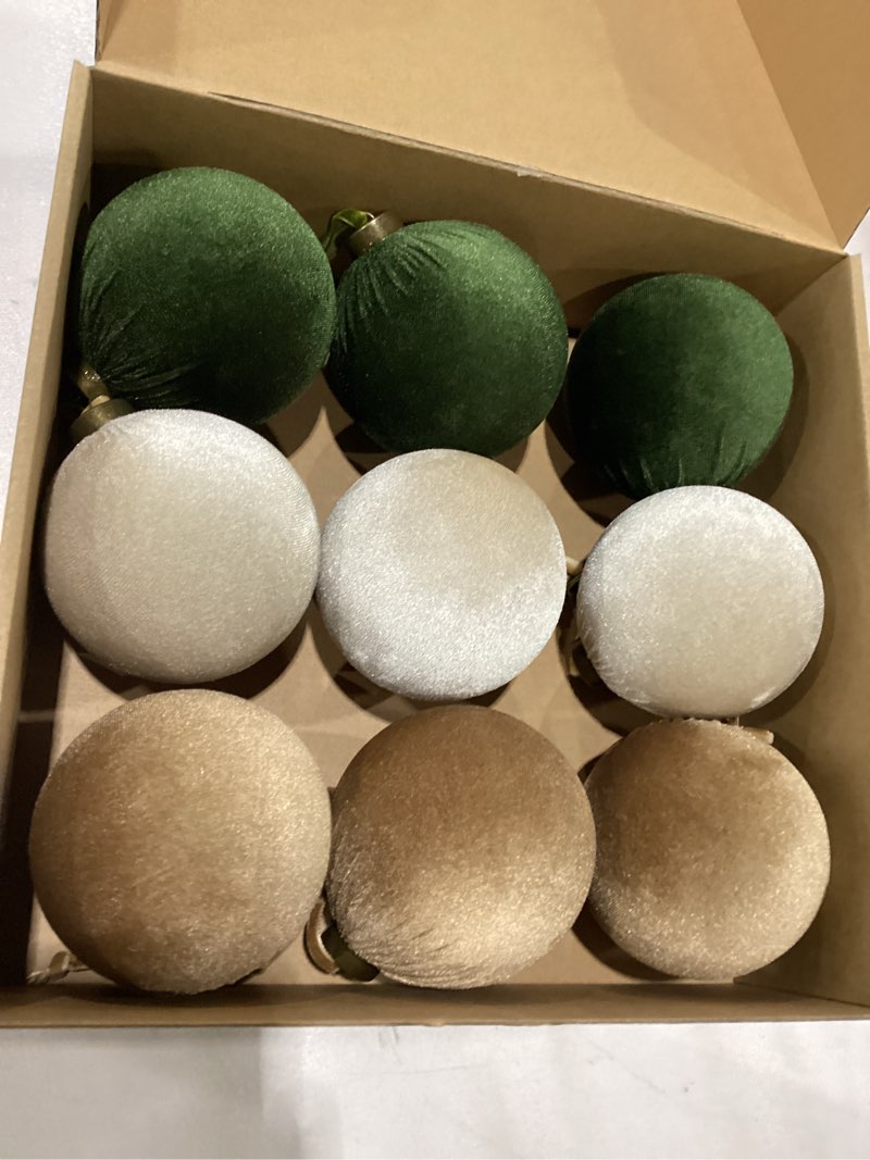Condition photo showing New/Like New for 9 PCS Velvet Christmas Balls Ornaments 4inch& 6inch Christmas Large Ball Set for Xmas Tree Decor, Holiday Home Party (Mixed Colors 1, 4inch) Mixed Colors 1 4inch