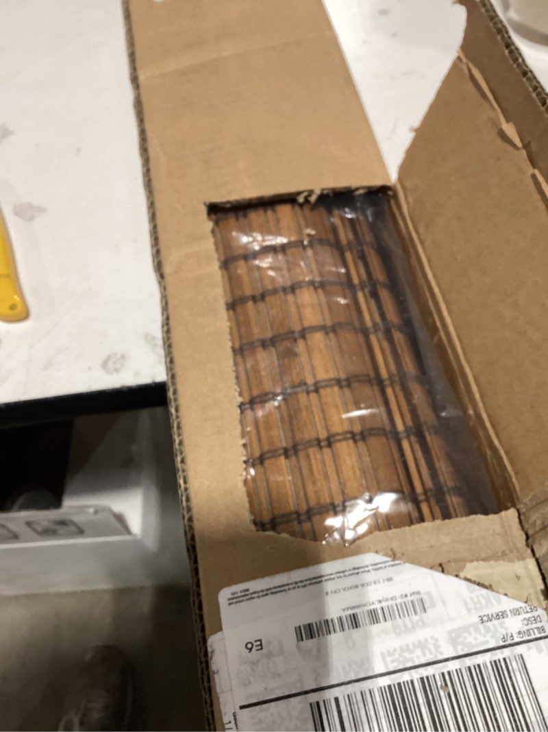 Condition photo showing New/Like New for LazBlinds Cordless Blackout Bamboo Roman Shades, Room Darkening Blinds for Interior Windows, Thermal Insulated Roll Up Bamboo Blinds for Home & Patio, 39" W x 64" H, Penang Teak Blackout - Penang Teak 39" W x 64" H