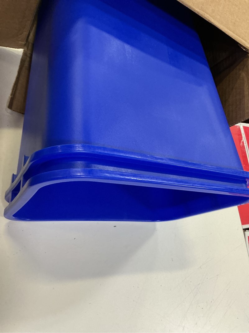 Condition photo showing Good Condition for amazon basics rectangular commercial office recycling wastebasket with recycle logo, easy to clean, 7 gallon, blue, pack of 2