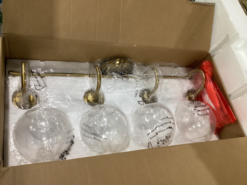 Condition photo showing Good Condition for bathroom light fixtures, 4-light brushed gold vanity lights with globe clear glass, 30 inch champagne bronze vanity lighting fixtures over mirror, ad-22280-4w-gd gold, 4-light
