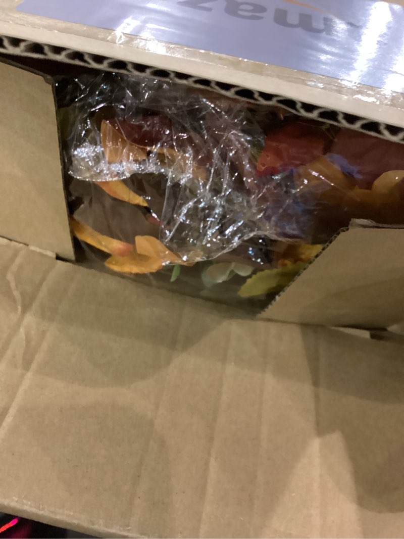 24" Berry Branches Fall Wreath with Colorful Mixed Leaves, Autumn Eucalyptus Artificial Wreath for T