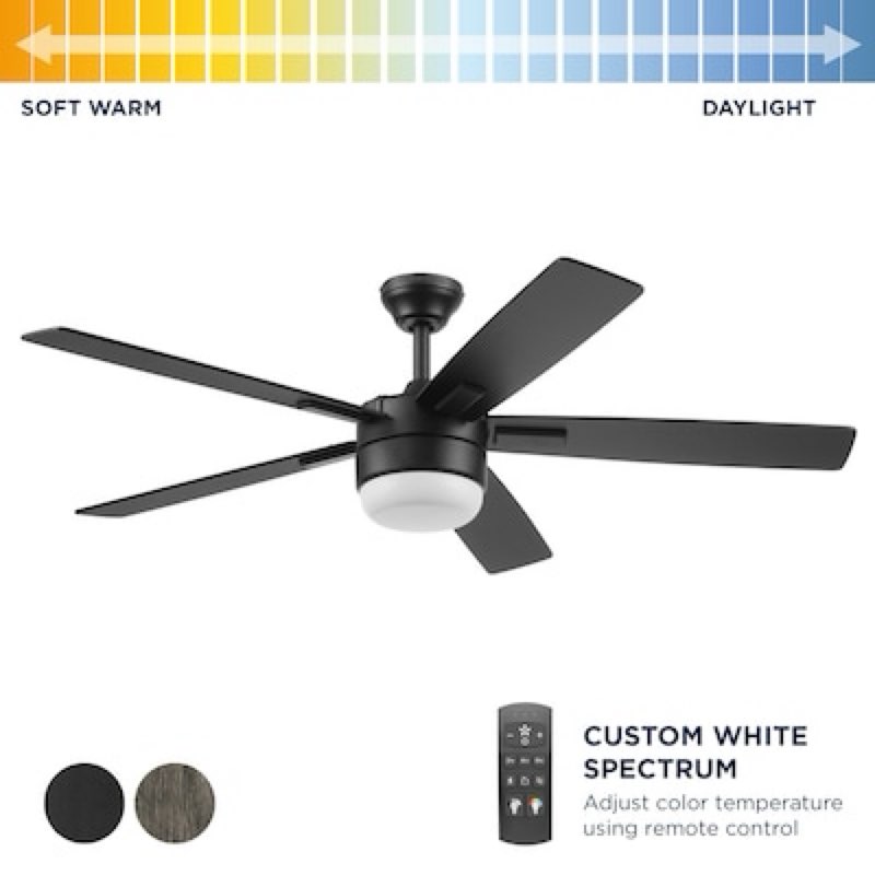 Harbor Breeze Boltz III Easy2Hang 52-in Matte Black Color-changing Indoor Ceiling Fan with