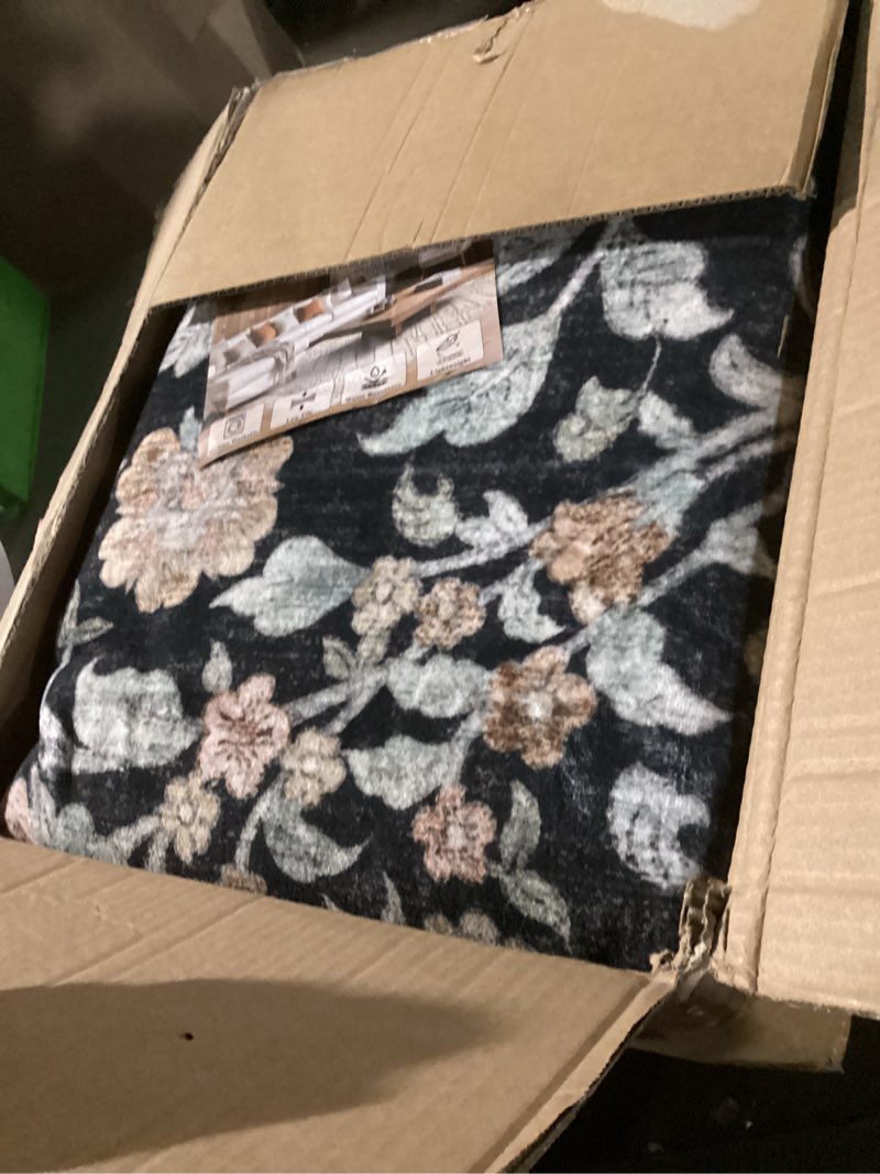 Condition photo showing As Is for AMADA HOMEFURNISHING 5x7 Area Rugs, Washable Low-Profile Large Living Room Rug with Non-Slip Backing & Durable Edge Binding, Soft Vintage Rug for Bedroom, Dinning Room Black 5'x7'