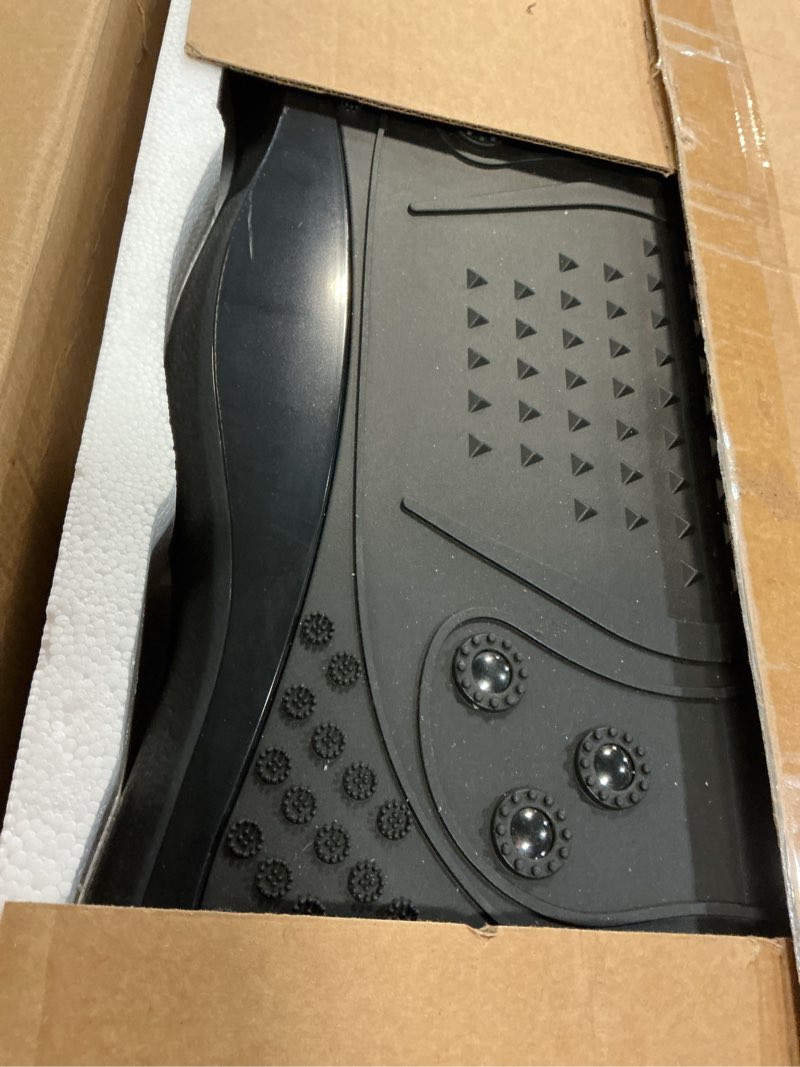Condition photo showing As Is for vibration plate exercise machine, 130 levels full body workout vibrating plate for lymphatic drainage weight loss, 450 lbs capacity shake platform with resistance bands bluetooth for women men