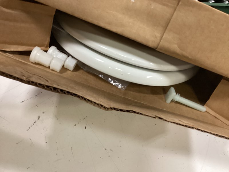 Condition photo showing As Is for mayfair nextstep2 toilet seat with built-in potty training seat, slow-close, removable that will never loosen, elongated, white elongated 1