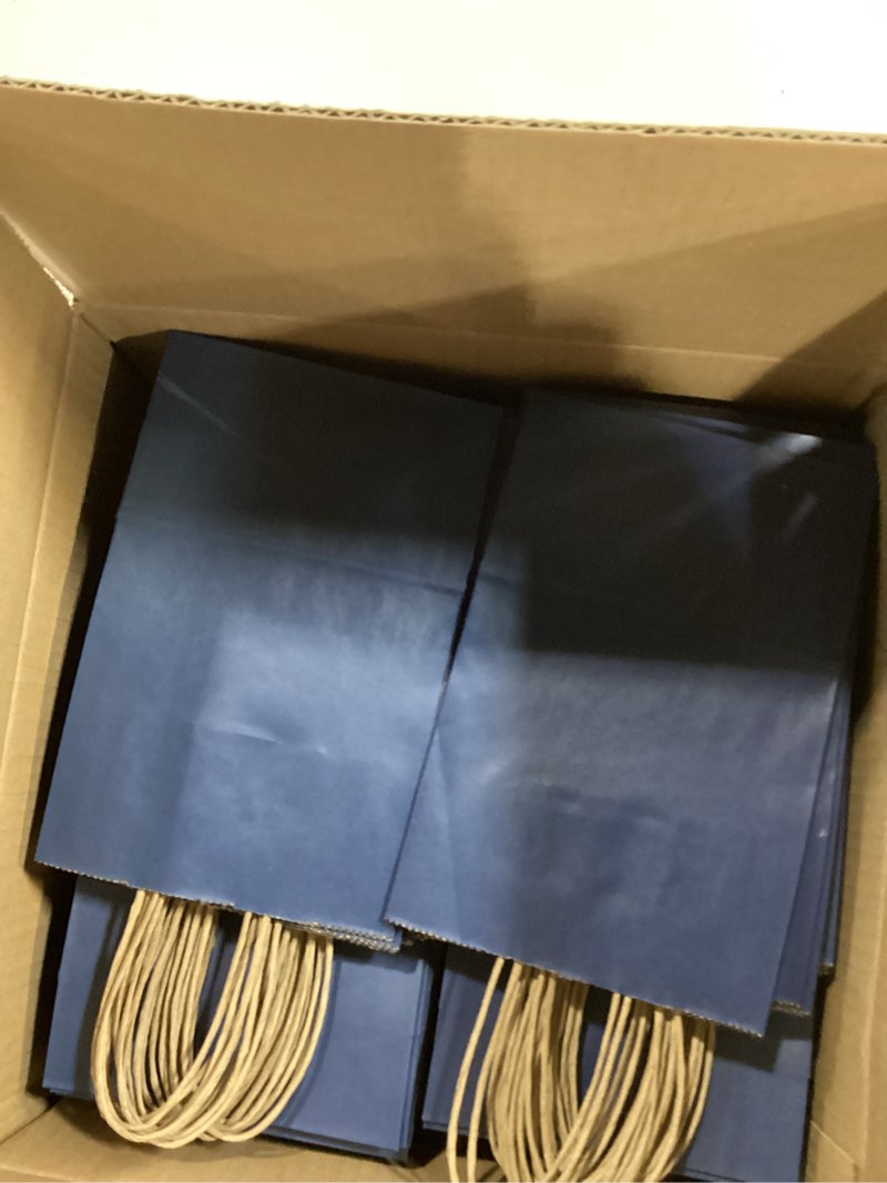 Condition photo showing Good Condition for BagDream Kraft Paper Bags 100Pcs 5.25x3x8 Inches Small Paper Gift Bags with Handles Wedding Party Favor Bags Shopping Retail Merchandise Bags Navy Blue Gift Bags Paper Sacks Bulk