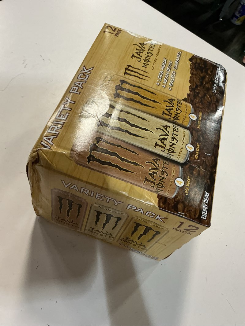 Condition photo showing New/Like New for Monster Energy Java Monster Variety Pack, Java Monster Mean Bean, Java Monster Loca Moca, Java Monster Salted Caramel, Coffee + Energy Drink, 15 Ounce (Pack of 12)