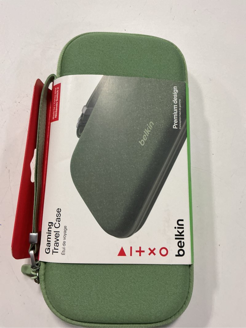 Condition photo showing New/Like New for belkin nintendo switch 2 case, travel bag w/airtag holder & storage pocket for up to 12 game cards - portable, lightweight carrying case w/hard shell, soft interior, switch 2 accessories - sage sage case only