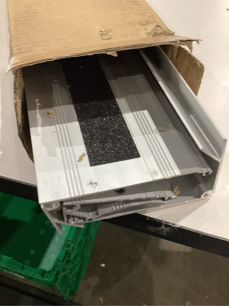 Condition photo showing As Is for 3" rise door threshold ramps for doorways, stable yellow edge, aluminum wheelchair ramp for home steps, adjustable modular entry ramp for scooters, power chairs, 880lbs load capacity 3"-rise