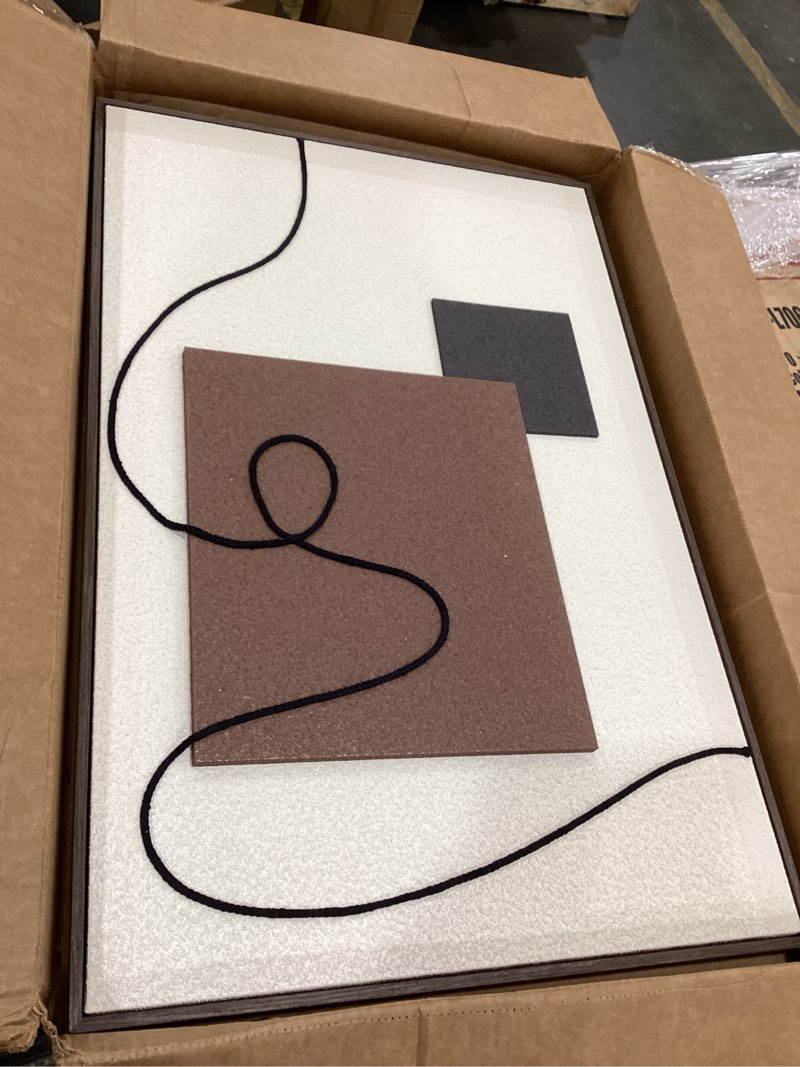 Condition photo showing Good Condition for 3d textured framed neutral abstract wall art, 1 piece 24x36 in | modern beige brown paintings, minimalist block and rope pictures, living room bedroom dining room hallway decor 36"l x 24"w neutral