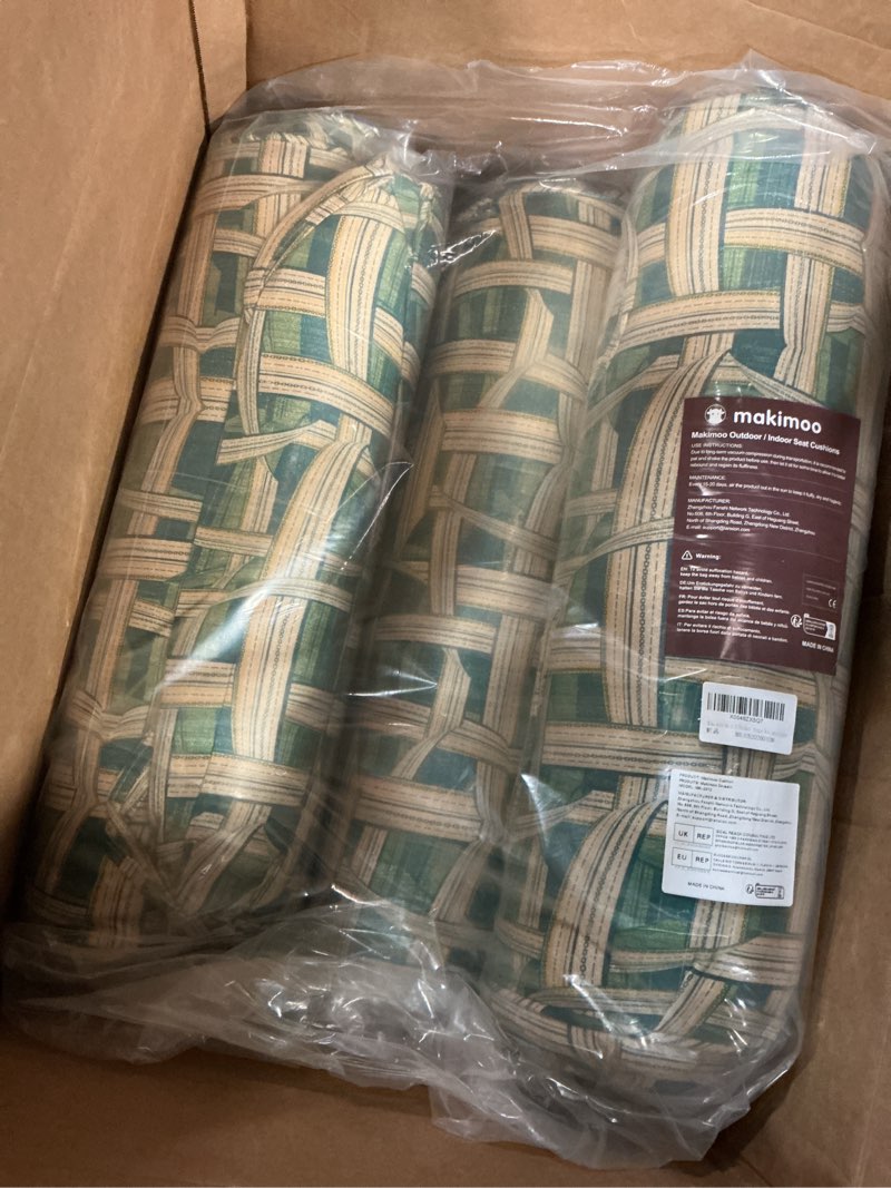 Condition photo showing Good Condition for set of 4 outdoor dining chair cushions, comfort patio seating cushions, 44 x21x4.5 inch, single welt and zipper (green tartan) green tartan 4