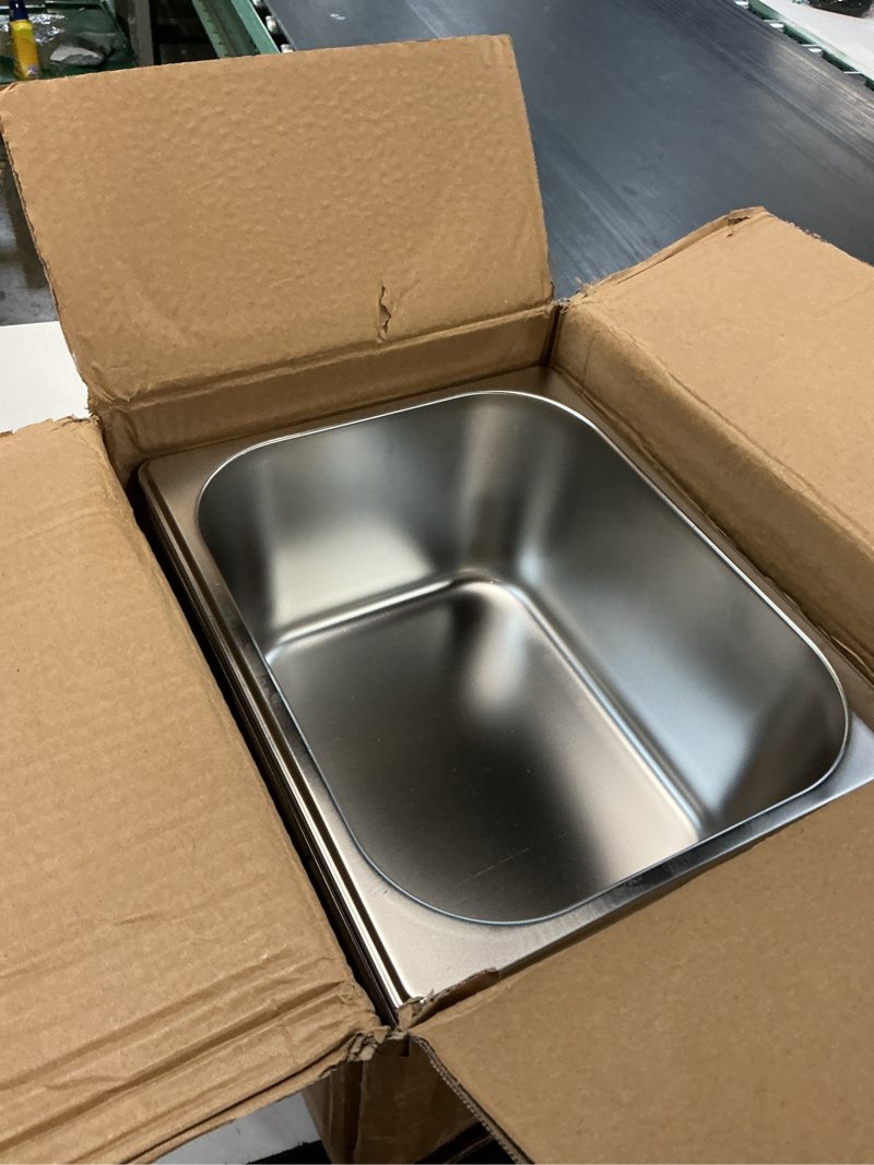Condition photo showing As Is for zubebe 8 pcs hotel pans stainless steel steam table pan 1/2 half size 6 inch restaurant steam table pan deep metal food tray commercial food pans for restaurant party buffet catering 8 1/2 half size 6 inch