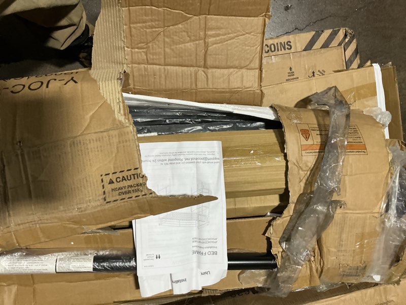 Condition photo showing Good Condition for (Similar to) Bunk Bed Twin Over Twin, Metal Bunk Beds with Power Outlets & Desk, Heavy-Duty Bunkbeds Frame with Safety Guardrail & Ladders, Upper Bed with Storage Rack, No Box Spring Needed, for Juniors, Black