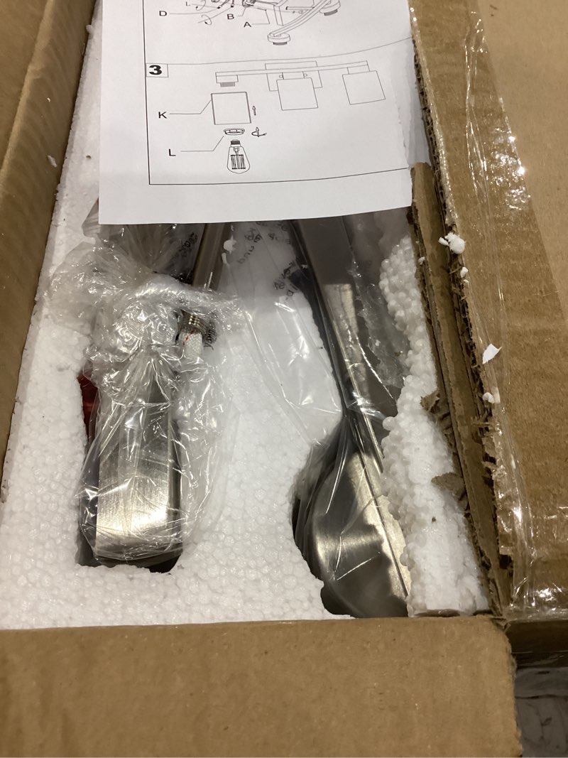 Condition photo showing As Is for Mieloxiy 3-Light Bathroom Light Fixtures, Modern Vanity Lights, Brushed Nickel Metal Wall Lamp with White Marble Glass for Bathroom, Mirror, Living Room, Bedroom, Cabinet, Porch, Hallway, E26 Base Brushed Nickel 3-Light