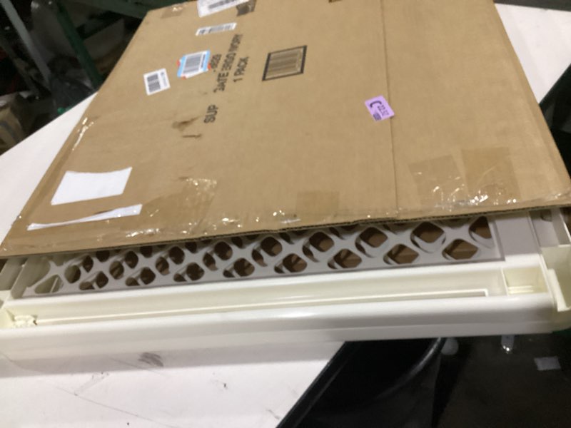 Condition photo showing As Is for toddleroo by north states 42” wide supergate ergo baby gate, made in usa: for doorways or stairways. includes wall cups. pressure or hardware mount. 26” - 42” wide (26" tall, ivory) (b0065adp4c)