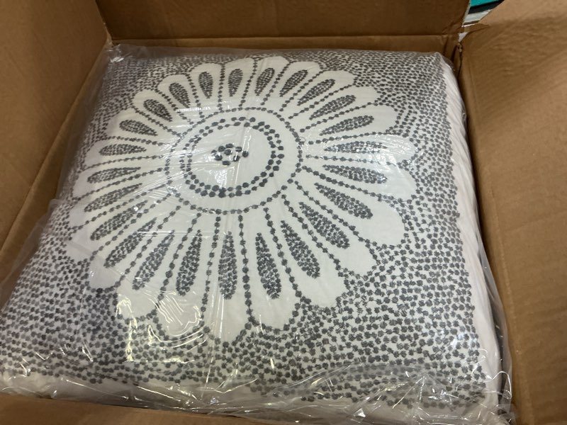 Condition photo showing Good Condition for ink+ivy sofia mid century modern cotton square decorative pillow sofa cushion lumbar, back support, 20"x 20", medallion embroidery grey 20"x20" sofia medallion grey
