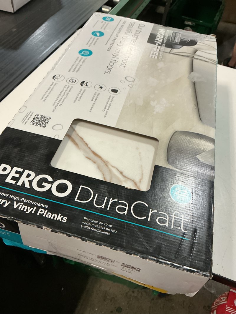Condition photo showing New/Like New for pergo rome marble white marble look 22-mil x 12-in w x 24-in l waterproof interlocking luxury vinyl tile flooring (21.18-sq ft/ carton)