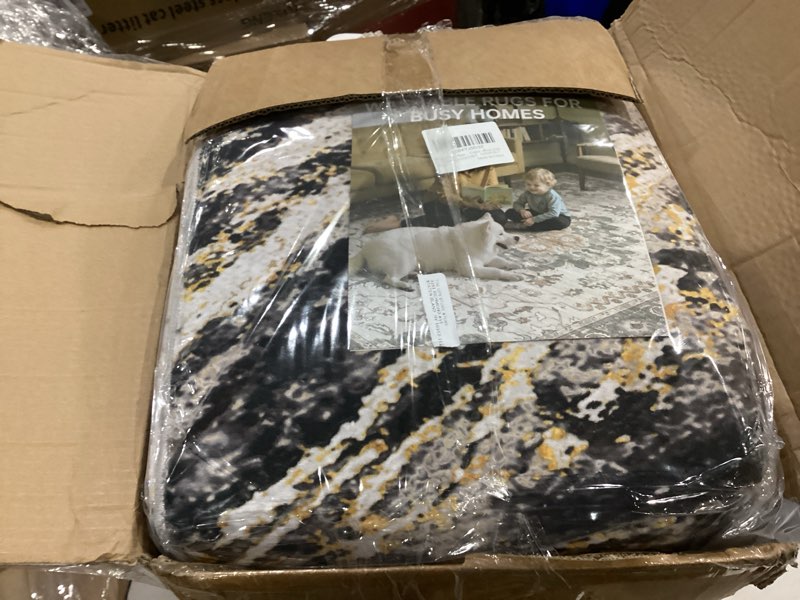 Condition photo showing New/Like New for area rugs for living room: 6x9 abstract washable rug modern neutral large soft stain resistant non-slip for bedroom dining room indoor home office carpet - black gold 6' x 9' (rectangular) black gold