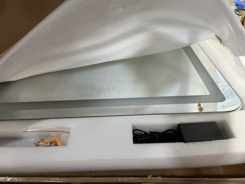 Condition photo showing New/Like New for Vanity Mirror with Lights, 32" x 22" Large Lighted Vanity Mirror with Dimmable 3 Modes, LED Makeup Mirror, Touch Screen Control, USB Charging Port, Tabletop or Wall-Mounted White 32"L x 22"W