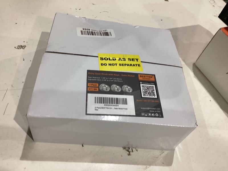 Condition photo showing New/Like New for bestten [3 pack] door knob with lock and key, keyed different entry door knob, for entrance and front door, satin nickel